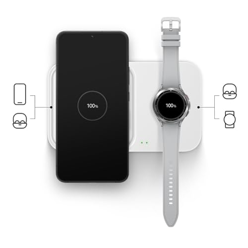 Samsung Chargeur Pad Induction sans Fil Duo 15W Blanc, Charge Rapide, Version FR ( Chargeur et câble non inclus)