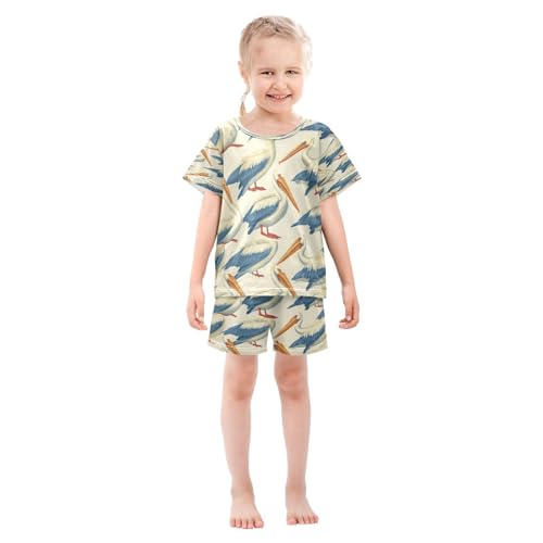 Pajama Sets Short Sleeve Pelican Pattern Cartoon Soft Cotton Summer Sleepwear 2 Piece PJS Size 5-14T4