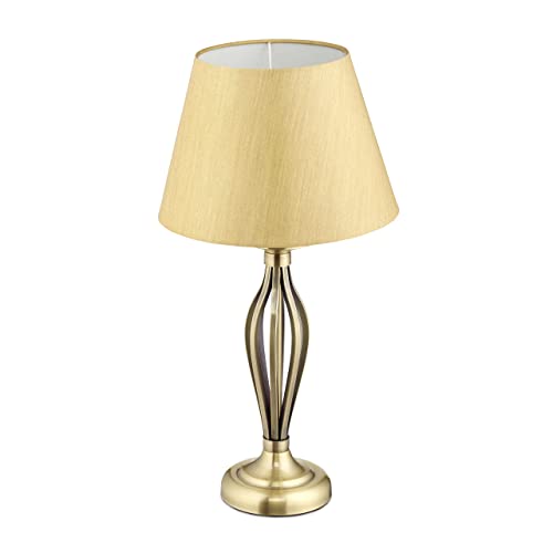 Relaxdays Pantalla Textil, Lámpara de Mesa, Interruptor, E27, Decorativa, Dorado, 53 x 27 cm