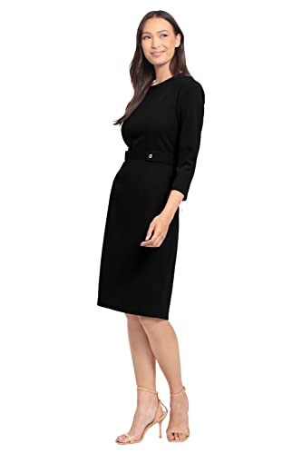 London Times Women's Work Office Business Sheath Dress with Button Waist Detail2