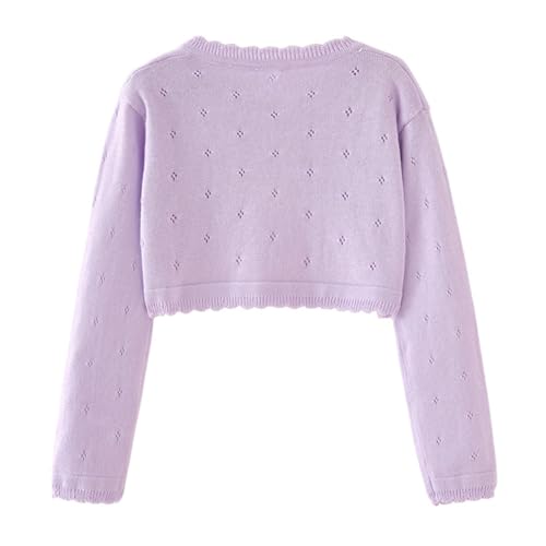 Little Girl's Casual Round Neck Long Sleeved Slim Fit Ruffle Edge Open Front Cardigan Toddler Shawl Cover Up2