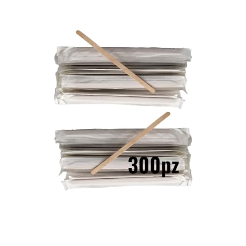 MC-300 Palette Caffe Monouso - Bastoncini Caffe da 11 cm incartati singolarmente - Palettine di Legno ecologico per caffè, cocktail, tè - Palette Caffè per un gusto di qualità
