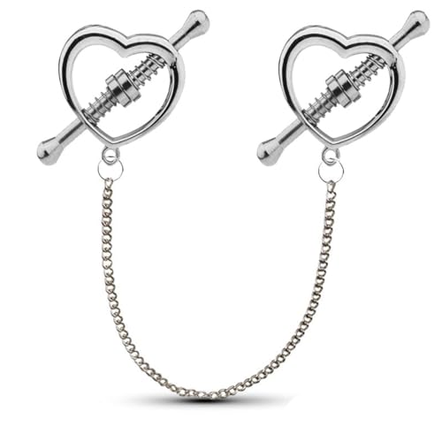 Heart Stainless Steel Nipple Clamps Adjustable Pressure Clip Body Chain for Women Nipple Jewelry Non Piercing Fake Nipple Rings (Heart)