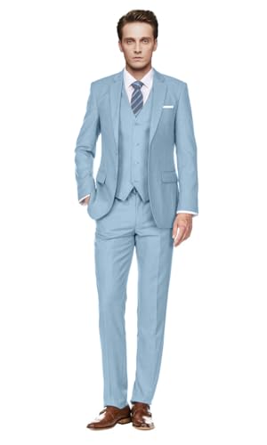 Image of Men's Slim Fit 3 Piece Suit Two Button Business Wedding Dress Tux Suit Set Jacket Vest Pants with Tie