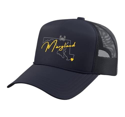 Maryland America with Crab Trucker Hat with Adjustable Mesh Back, Navy Blue