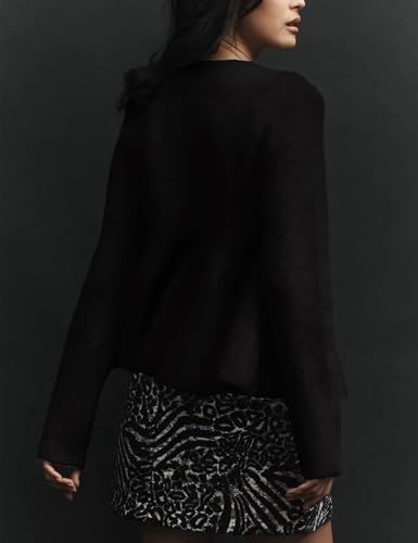 Image of Wyeysyt Womens Peplum Cardigan Sweaters Button Down Long Sleeve Ribbed Knit Vintage Cardigan Tops(Black-M)