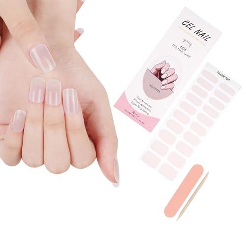 ZAHRVIA 20 PCS Semi-Cured Gel Nail Polish Stickers with Nail File, Prep Pads & Sealing Strip (UV/LED Lamp Required)