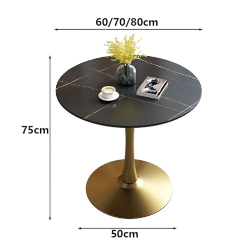 Petite table ronde moderne en forme de tulipe du milieu du siècle pour cuisine et salle à manger 80 cm avec base en métal robuste et plateau en pierre frittée pour le salon