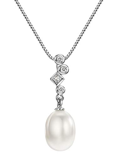 Mints Freshwater Pearl Necklace Pendant Sterling Silver Necklaces Fine Jewelry for Women, 16-18 inch Long