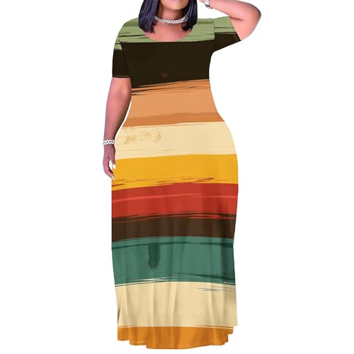 Image of SUZONANA Plus Size Maxi Dress for Curvy Women Summer Casual Sundress Short Sleeve Loose Vacation Dress