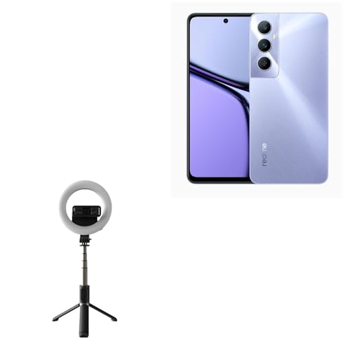 BoxWave Stand and Mount Compatible with Realme C75 - RingLight SelfiePod, Selfie Stick Extendable Arm with Ring Light - Jet Black