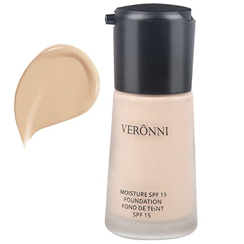 VERONNI Liquid Makeup Foundation Lightweight & Flawless Coverage Foundation Poreless SPF 15 Sunscreen Liquid Foundation, Full Coverage Oil-Free Natural Makeup Foundation