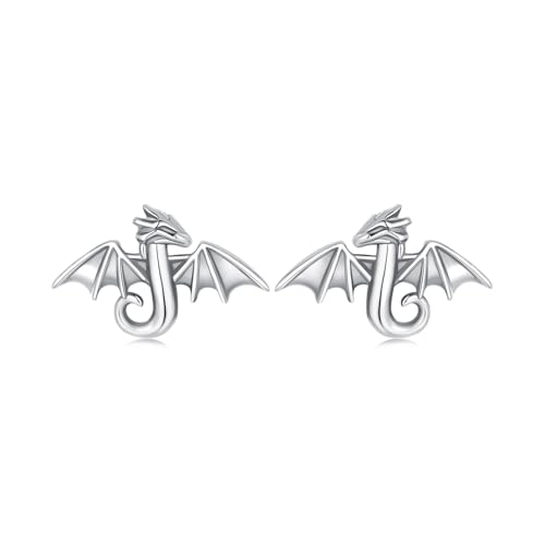 Kokoma Vintage Dragon Sterling Silver Stud Earrings for Women Flying Dragon Small Studs Animal Cartilage Earrings Tragus Piercing Fashion Jewelry (Style 2)