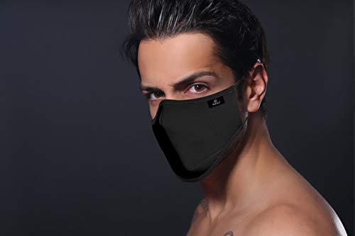 Premium Mund und Nasenschutz schwarz mit Nasenbügel und verstellbare Bänder. Mundschutz Maske aus Baumwolle, waschbar und langlebige Gesichtsmaske