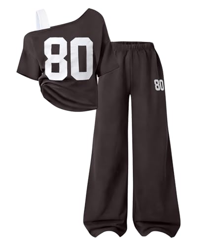 Image of Teen Girls Clothes Off the Shoulder Top and Wide Leg Pants Matching Outfit Set with Pockets Size 7-16