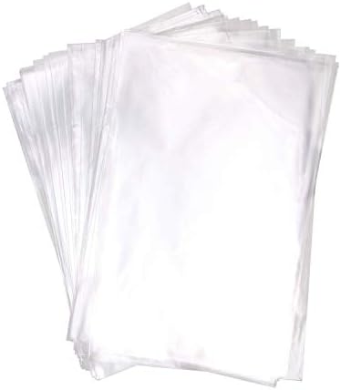 Mini Skater 8" x 12" Clear Treat Bags OPP Cello Cellophane Flat Bag With 50Pcs Gold Color Twist Ties For Wedding Gift Candy Cookie Bakery Bread Dessert, 50Pcs