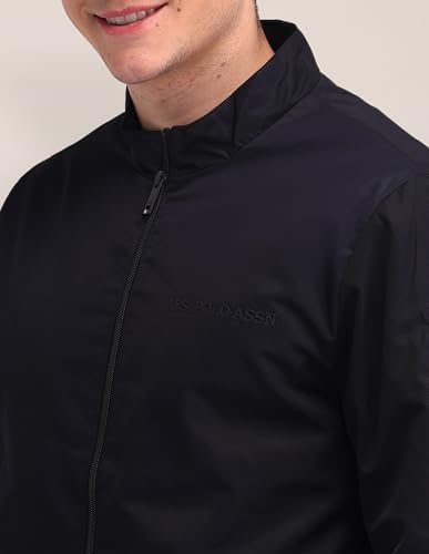 Image of U.S. POLO ASSN. Mens Blue Solid High neck Long Sleeve Casual Polyester Regular Fit Jacket