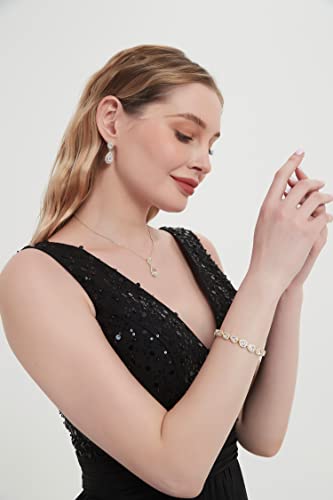 UDYLGOON Cubic Zirconia Crystal Bridal Jewelry Set for Bride Bridesmaid Wedding Prom Teardrop Necklace Earrings Bracelet Jewellery Set3