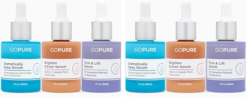 goPure Power Serum Trio Set - Radiant Vitamin C Serum, Hydrating Hyaluronic Acid, Bakuchiol and Retinol for Visibly Brighter, Moisturized, and Firmer-Looking Skin - Set of 3, 1.0 fl oz (Pack of 2)