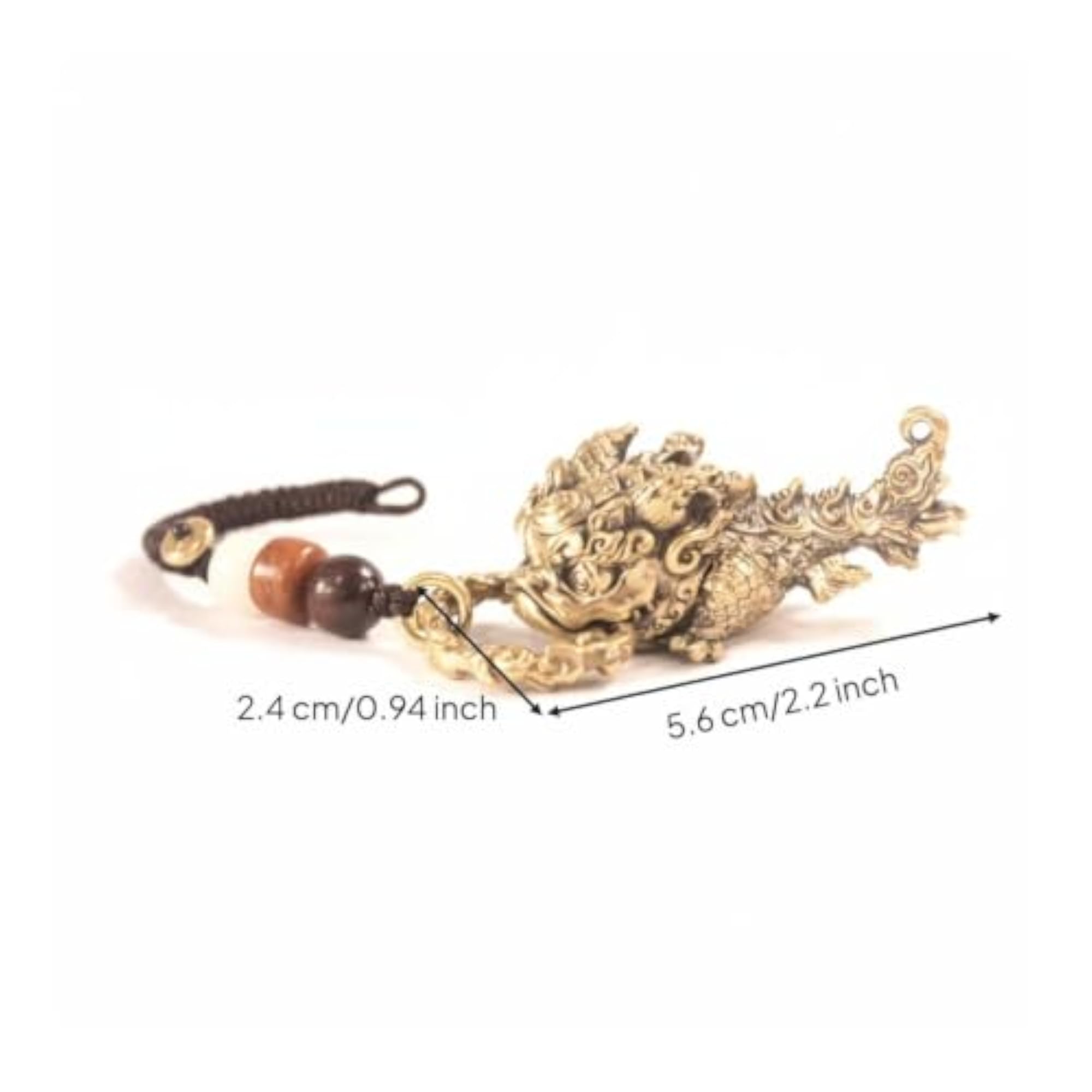 Intricate Relief Chi Dragon Charm with Rope, Brass