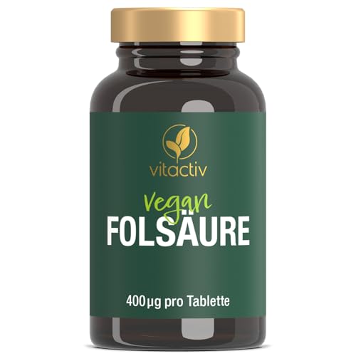 VITACTIV Folsäure 400µg - 90 Folsäure Tabletten (3 Monate) - Bei Kinderwunsch & Schwangerschaft, für Homocystein Stoffwechsel - Vegan, Hochdosiert