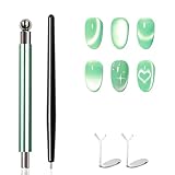 uadbau 4-Piece Cat Eye Magnet Set – Green Dual-Ended Nail Magnet With Round Bead, Heart Nail Magnets for Nail Art, and Black Magnetic Bead-Pickup Pen, Magnet for Cat Eye Gel Polish DIY Nail Designs
