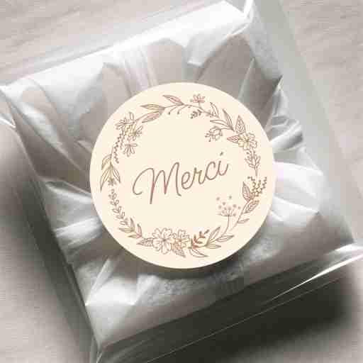 140 étiquettes Merci Couronne De Fleurs Autocollantes En Planche - Papier Recyclé | ISMERCI140C