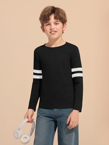 Haloumoning Boys Long Sleeve Shirts Kids Crewneck T Shirts Casual Striped Tops Tees 5-14 Years4
