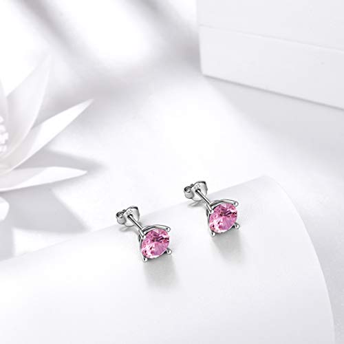 Aurora Tears October Birthstone Stud Earrings Women Minimalist Small Tiny Round Stud Earring Created Tourmaline Pink Crystal Oct. Birth Stone Jewelry Girls Birthday Gift De0214O #TOP6