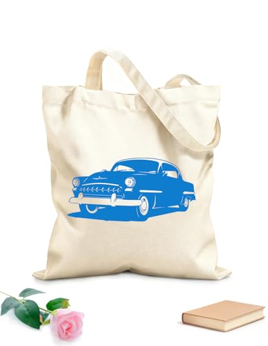 XIARON Bolsos de lona de algodón para mujer Garaje de vehículos de coches antiguos retro Tela de 340g/m² de grosor Eslogan personalizable L Azul