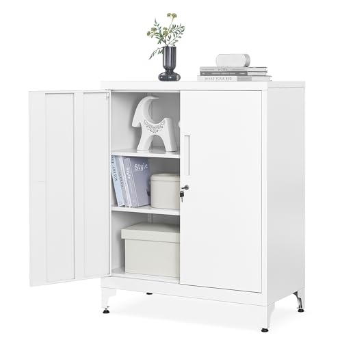 SONGMICS Garage Cabinet, Metal Storage Cabinet with Doors and Shelves, Tool Cabinet for Home Office, Lockable File Cabinet, Multipurpose, for Study, Living Room, Matte White UOMC013W01 by SONGMICS - Used condition - CA$97.59