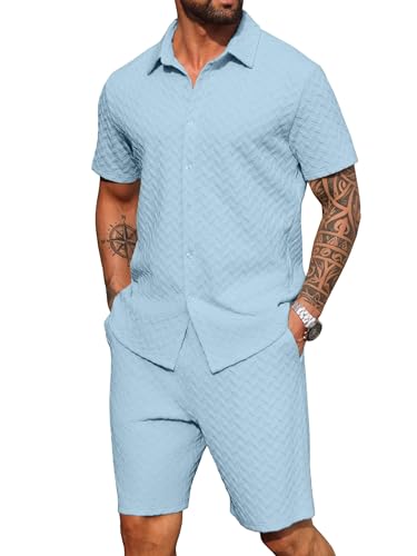 Survêtement d'été 2 pièces pour homme QIXING en tricot texturé décontracté