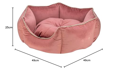 Image of PetLux Velvet Pet Smile Super Soft Reversible Bed for Indoor Cats, Dog Bed for Puppy and Kitty Round Bed, Sofa Basket for a Dog & Cat | Pet Bed with Pillow (M, Pink)