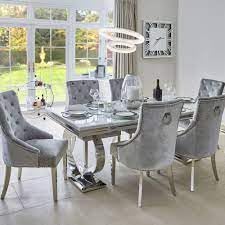 Msmfurniture LUXURY ARIANA MARBLE DINING TABLE WITH 4-6-8 CHAIRS SET- ARIANA MARBLE DINING TABLE WITH 4-6 CHAIRS SET (2M TABLE WITH 8 CHAIRS) (Light Grey, 2M Table With 8 Chairs) - Image 3