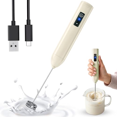 Image of GLUN Portable Coffee Frother Vibe Olive Green Colour 1 Piece, Type-C Port Rechargeable Handheld Milk Frother with 2-Layer Detachable Steel Whisk, Fast Foam Maker for Latte, Cappuccino & Coffee