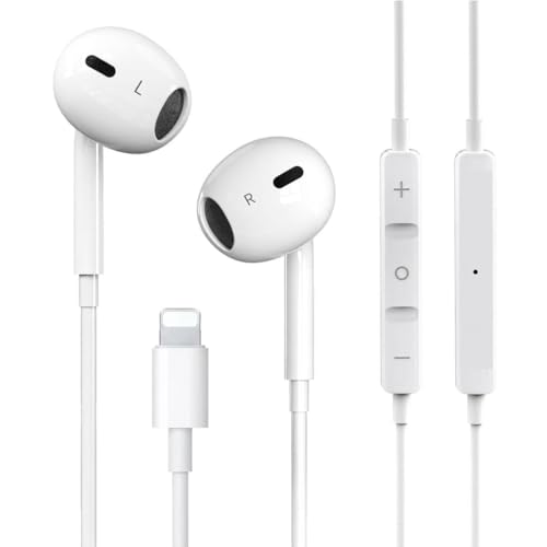 DisRun In-Ear Lightning Earphones for iPhone [MFi Certified] HiFi Stereo Noise Isolating Headphones Wired In-Ear Earbuds Volume Control Compatible with iPhone 14/13/SE/12/11/XR/8/7/XS Plug and Play