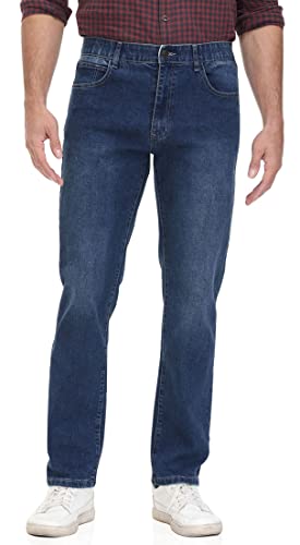 Soojun Men's Flex Waist Regular Fit Straight Leg Jeans, Medium Stonewash, 38W x 30L