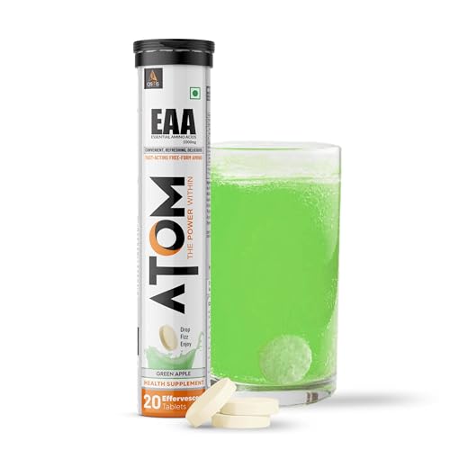 Image of AS-IT-IS ATOM EAA Effervescent 20 Tablets| All 9 Essential Amino Acids with 100% Bioavailability| Muscle Recovery & Performance| Convenient, Refreshing & Delicious - Green Apple Flavour