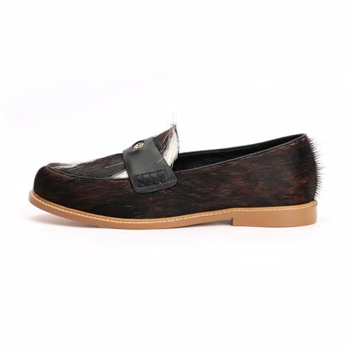Image of XOBZJH Vintage Penny Loafers for Women Handmade Natural Calf Hair Flats with Arch Support,Comfortable Designer Work Walking Shoes