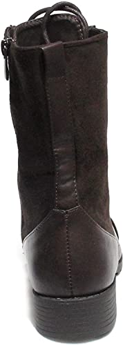 Image of Forever Link Womens Round Toe Military Lace Up Knit Ankle Cuff Low Heel Combat Boots