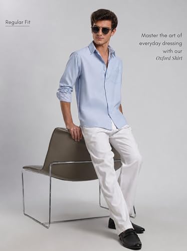 Image of FYLTR Men's Oxford Button Down Full Sleeve Shirt - 100% Cotton | Regular Fit | Summer Shirts for Men | Contrast Sleeve & Collar Detail | Desk to Dinner Shirt