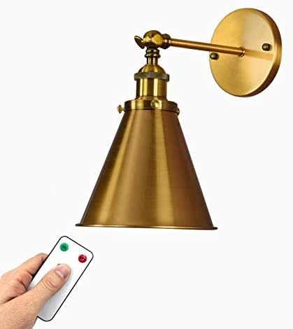 JMWYH Luz de Pared de latón Que Funciona con Pilas, 1 Paquete de luz de Pared Industrial, Bombilla de luz de Emergencia Recargable de 400 lúmenes con Control Remoto, Luces Colgantes inal