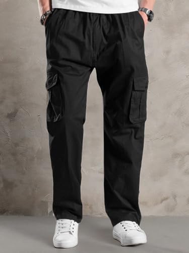 Men's Lightweight Pull on Casual Pants Cotton Full Elastic Waist Cargo Work Chef Lounge Pant Black 364