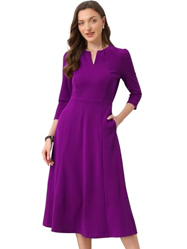Image of Allegra K Womens 3 /4 Sleeve A-Line Business Work Formal Midi Dress