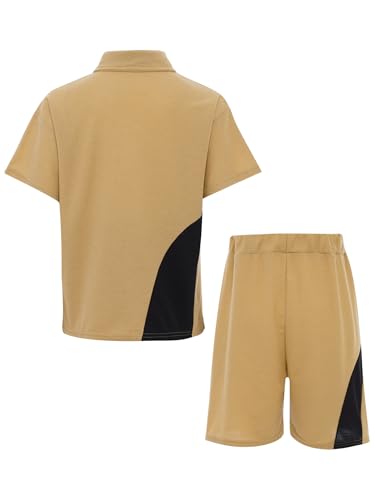 Kids Boys Pcs Color Block Sports Set Turndown Collar Short Sleeve Tshirt And Shorts Set4