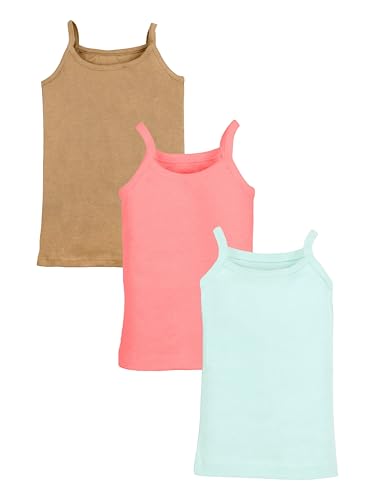 Image of KiddoPanti Girls 100% Cotton Rib Solid Camisole Tank Top Pack of 3