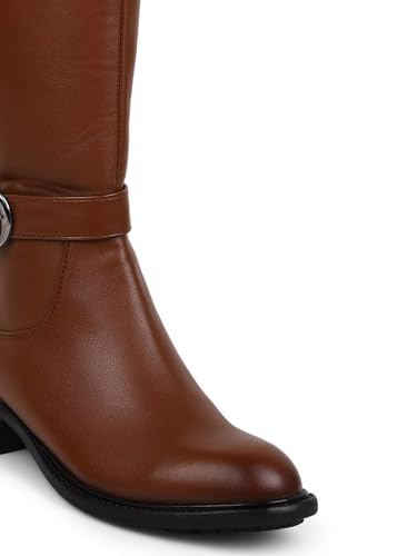 Image of ELLE Women Tan Brown Solid High-Top Block Heel Regular Boots