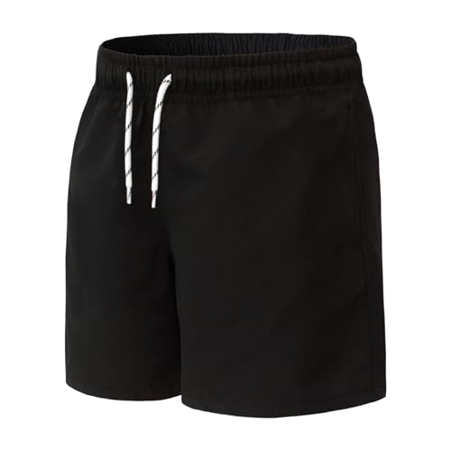 Hill & Sea Badehose Jungen Kinder Badeshorts Unisex Schnelltrocknend Boardshorts Atmungsaktiv Wasserabweisend Badeshorts mit Mesh-Futter Taschen und Verstellbarem Tunnelzug Schwarz 152-158