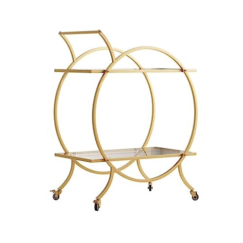 POCHY Carro de Servicio Carros utilitarios de 2 Niveles Carros de Barra Redonda Carro de Bebidas de Metal con Ruedas Carro rodante Carro de Almacenamiento móvil Carro de Vino