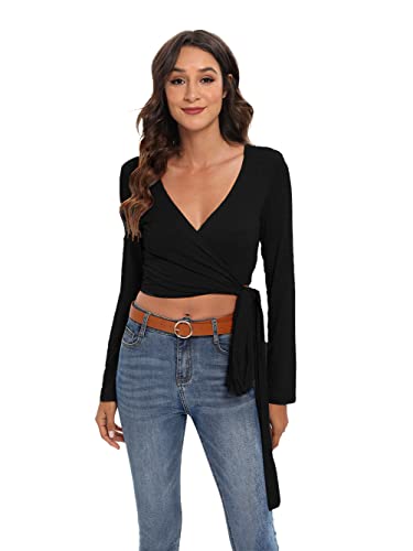 Image of Famulily Women's Sexy Deep V Neck Bandage Surplice Wrap Crop Top